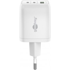 Laddare och kablar - Snabbladdande kompakt GaN strömadapter med USB-A och 2x USB-C PD 65W svart/vit