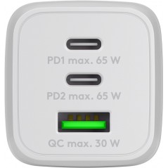 Laddare och kablar - Snabbladdande kompakt GaN strömadapter med USB-A och 2x USB-C PD 65W svart/vit