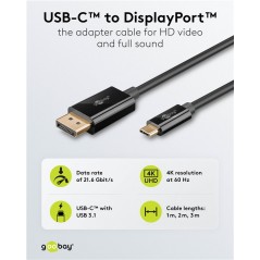 Skärmkabel & skärmadapter - Goobay USB-C till DisplayPort-kabel 4K 60 Hz (i flera längder)
