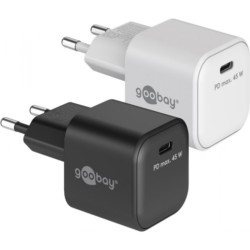 Snabbladdande kompakt GaN strömadapter med USB-C PD 45W svart/vit -... Laddare och kablar - Snabbladdande kompakt GaN strömadapter med USB-C PD 45W svart/vit