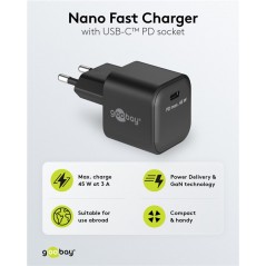 Laddare och kablar - Snabbladdande kompakt GaN strömadapter med USB-C PD 45W svart/vit