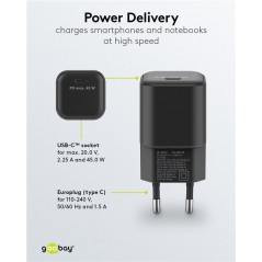 Laddare och kablar - Snabbladdande kompakt GaN strömadapter med USB-C PD 45W svart/vit