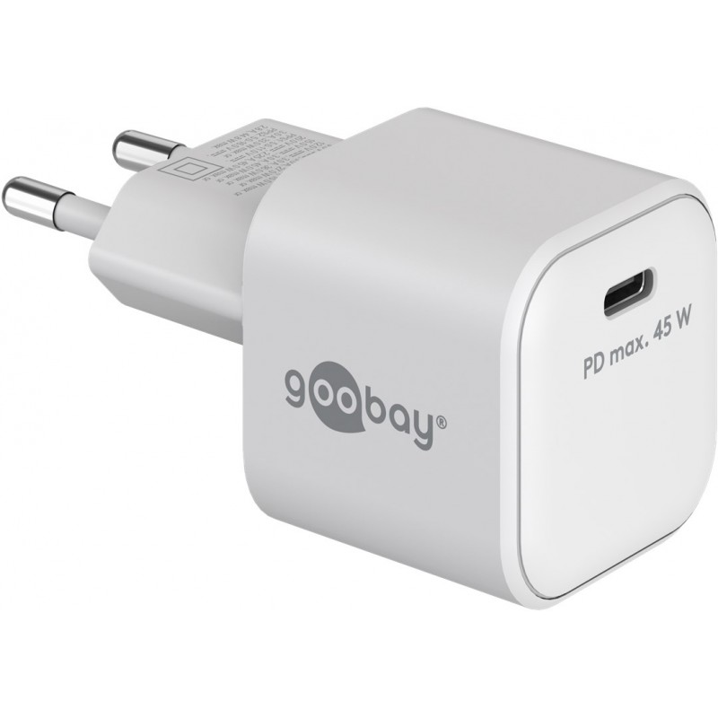 Laddare och kablar - Snabbladdande kompakt GaN strömadapter med USB-C PD 45W svart/vit