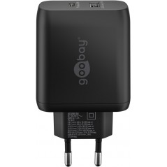 Laddare och kablar - Snabbladdande kompakt GaN strömadapter med USB-A och USB-C PD 45W svart/vit
