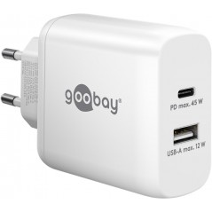 Laddare och kablar - Snabbladdande kompakt GaN strömadapter med USB-A och USB-C PD 45W svart/vit