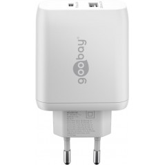 Laddare och kablar - Snabbladdande kompakt GaN strömadapter med USB-A och USB-C PD 45W svart/vit