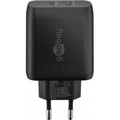Laddare och kablar - Snabbladdande kompakt GaN strömadapter med USB-A och USB-C PD 65W svart/vit