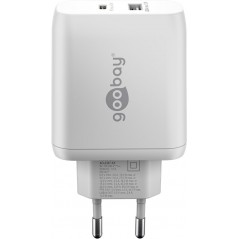 Laddare och kablar - Snabbladdande kompakt GaN strömadapter med USB-A och USB-C PD 65W svart/vit