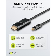 Skärmkabel & skärmadapter - Goobay USB-C till HDMI-kabel 4K 60 Hz (i flera längder)