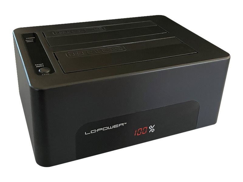 LC-Power USB 3.0-dockningsstation för två 2.5"/3.5" SATA-hårddiskar med stöd för kloning