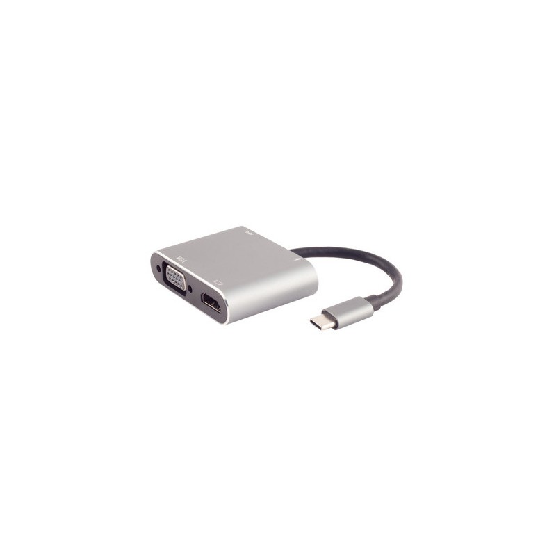 Skärmkabel & skärmadapter - S-Impuls USB-C 4-i-1 Multiport till HDMI (4K), VGA (FHD), USB och USB-C PD
