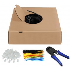 Goobay set med RJ45-kontakter, verktyg och 100m Cat6 nätverkskabel för utomhusbruk