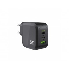 GreenCell AC-adapter väggladdare GaN 65W med 2 USB-C och 1 USB Black