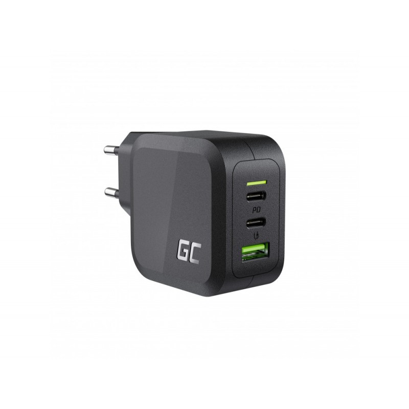 Väggladdare mobiltelefon - GreenCell AC-adapter väggladdare GaN 65W med 2 USB-C och 1 USB Black