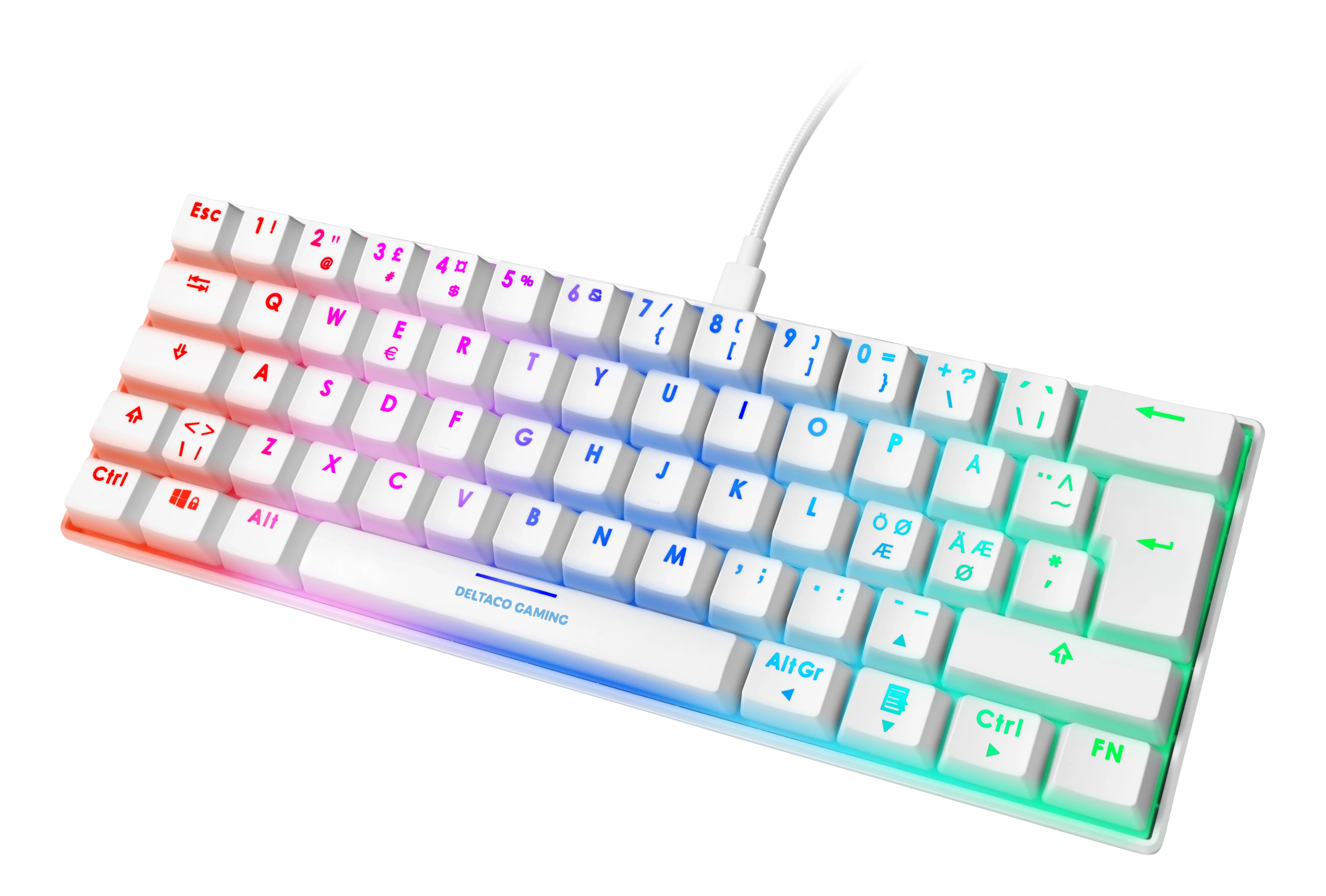 Deltaco GAM-075-W superkompakt 60% gamingtangentbord med RGB-belysning