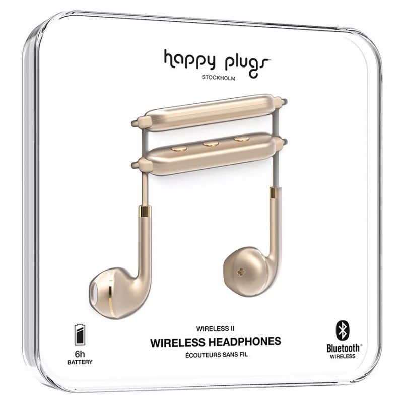 Trådlösa hörlurar - Happy Plugs Wireless II trådlösa in-ear hörlurar och headset i guld