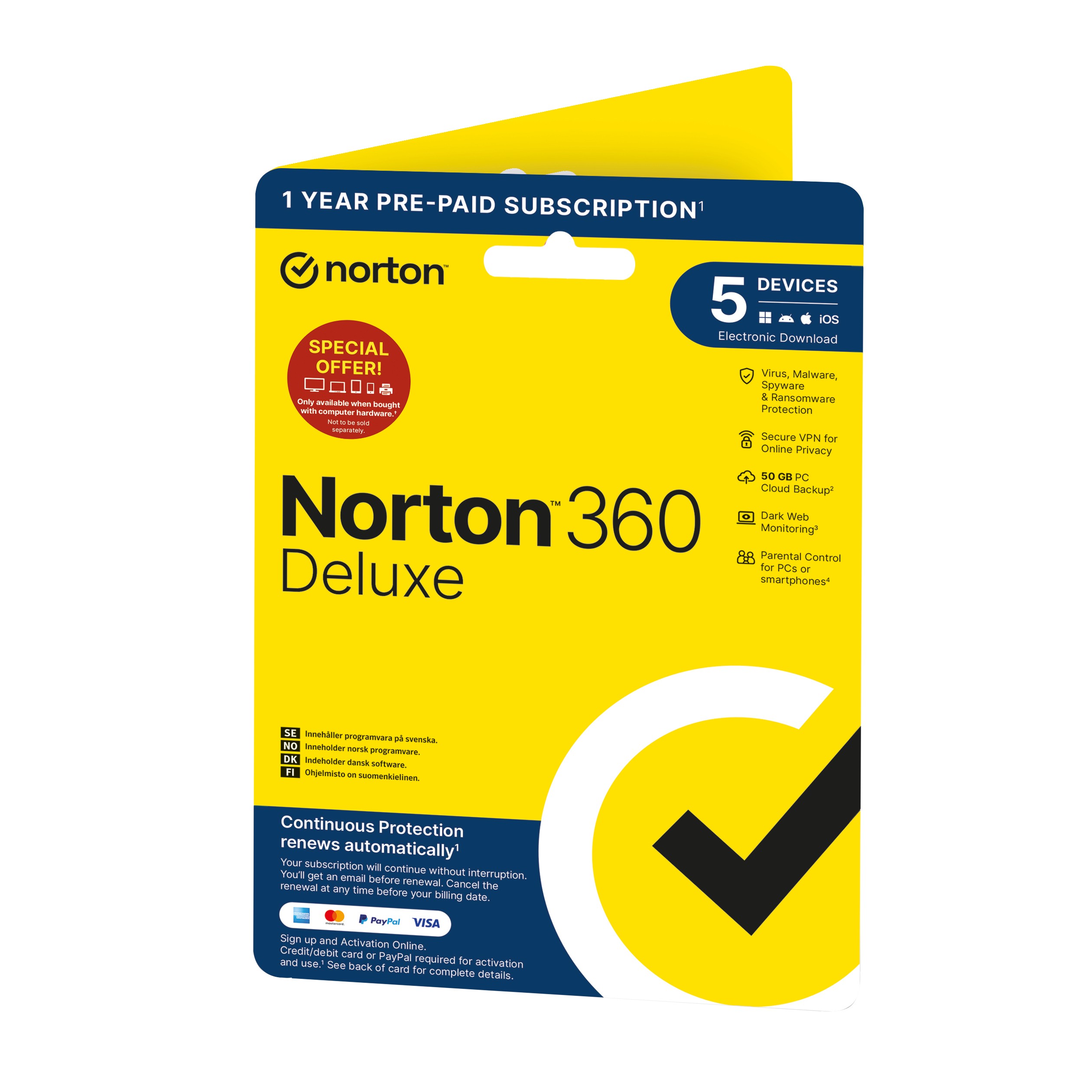 Norton 360 Deluxe 50GB allt-i-ett skydd för 5 enheter