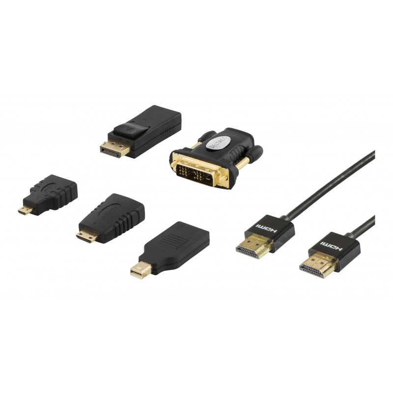 Skärmkabel & skärmadapter - Set med flera olika adaptrar till HDMI inkl HDMI-kabel (DP/mDP/DVI/mHDMI)