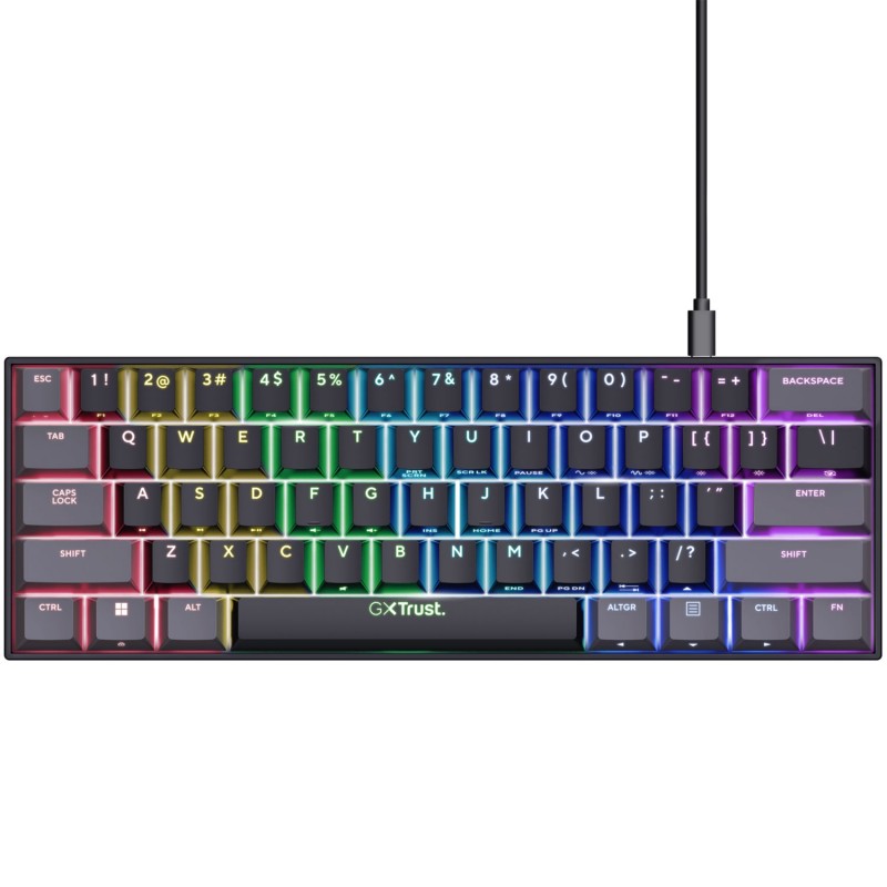 Bakgrundsbelyst tangentbord gaming - Trust Acira superkompakt 60% mekaniskt gamingtangentbord med RGB-belysning