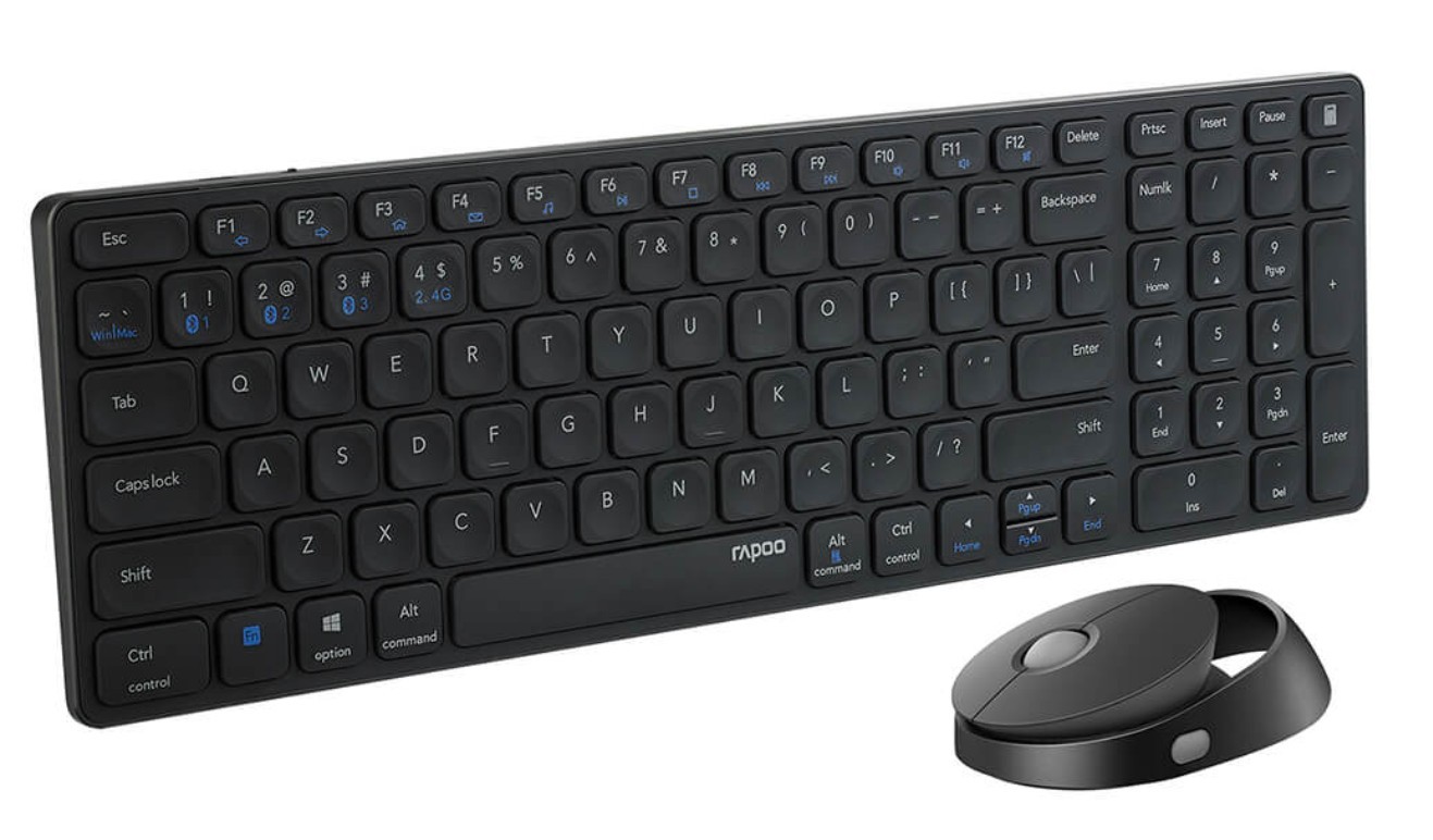 Rapoo 9750M set med trådlöst tangentbord och mus för PC och Mac (bluetooth + USB)