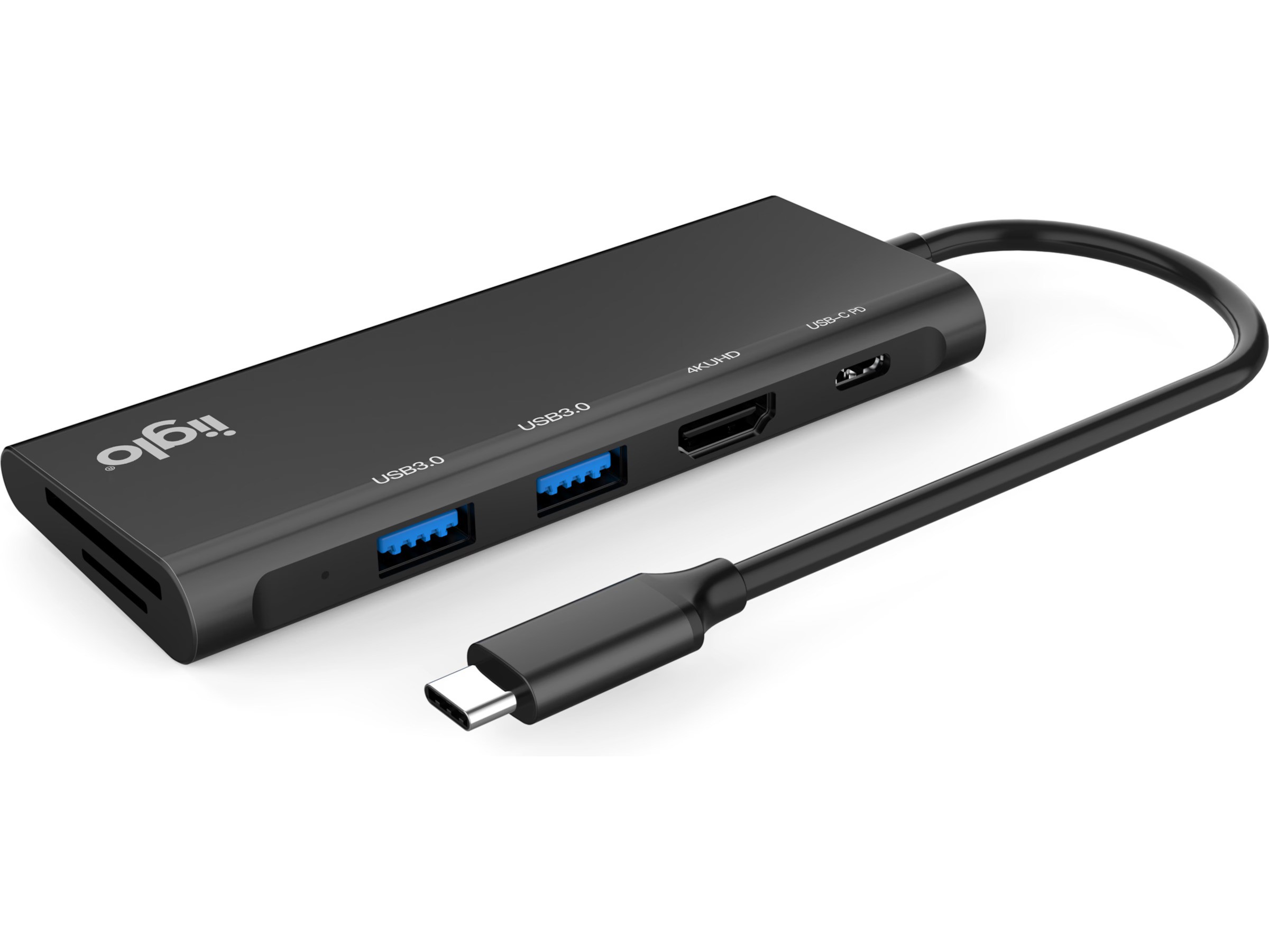 iiglo Multiport Dock USB-C-hubb 6-i-1 till USB-C/2xUSB/HDMI/microSD/SD 87W PD 4K 30Hz