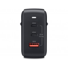 Väggladdare mobiltelefon - Andersson AC-adapter GaN väggladdare 65W med 2 USB-C och 1 USB (svart)