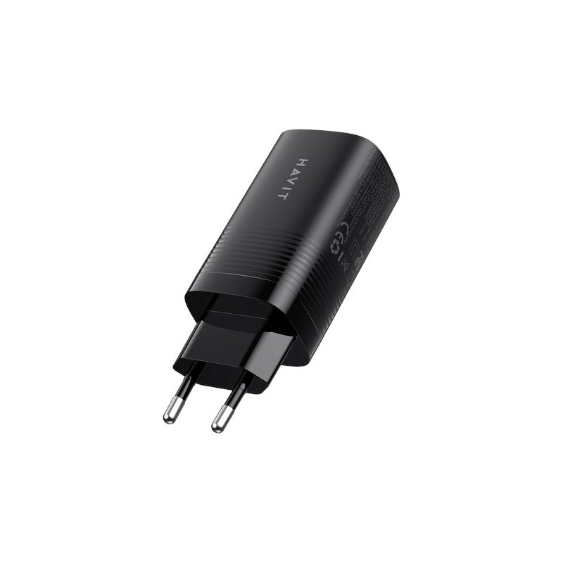 Väggladdare mobiltelefon - Havit superkompakt GaN väggladdare 65W med 2 USB-C och 1 USB