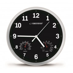 Esperanza analog väggklocka med termometer och fuktmätare (svart)