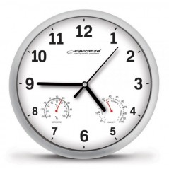 Esperanza analog väggklocka med termometer och fuktmätare (vit)