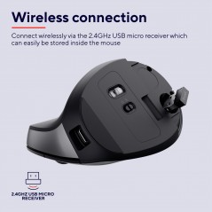 Trådlös mus - Trust ergonomisk trådlös vertikal mus med laddningsbart batteri