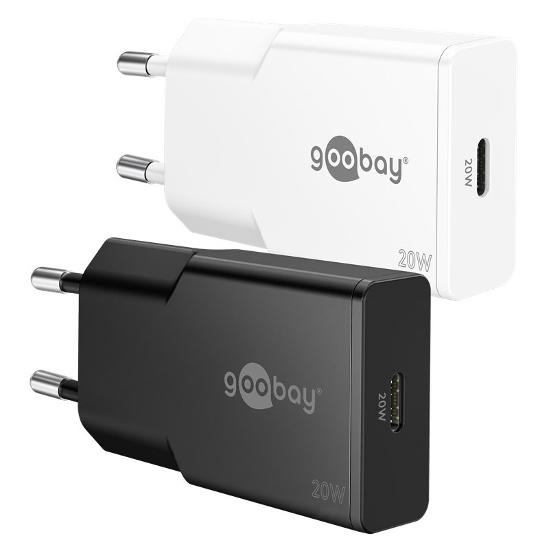 Snabbladdande kompakt GaN strömadapter med USB-C PD 20W svart/vit -... Laddare och kablar - Snabbladdande kompakt GaN strömadapter med USB-C PD 20W svart/vit