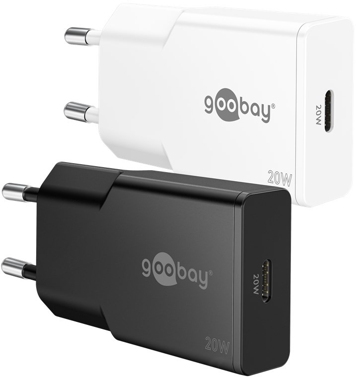 Snabbladdande kompakt GaN strömadapter med USB-C PD 20W svart/vit (Svart)
