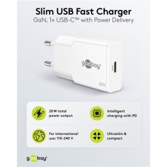 Laddare och kablar - Snabbladdande kompakt GaN strömadapter med USB-C PD 20W svart/vit