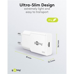Laddare och kablar - Snabbladdande kompakt GaN strömadapter med USB-C PD 20W svart/vit