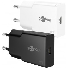 Snabbladdande kompakt GaN strömadapter med USB-C PD 30W svart/vit -...