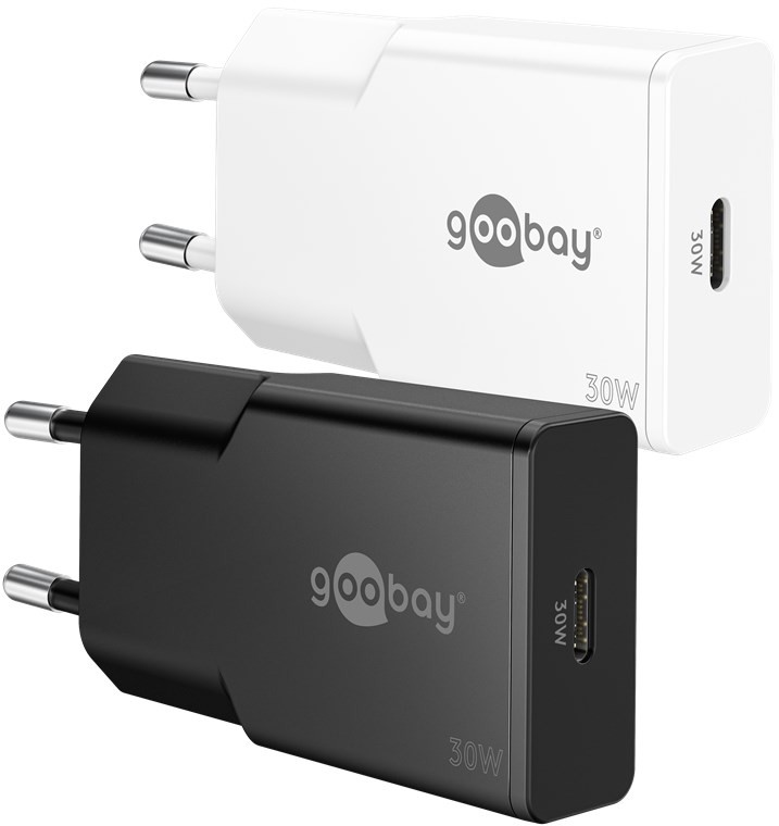 Snabbladdande kompakt GaN strömadapter med USB-C PD 30W svart/vit (Svart)