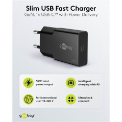 Laddare och kablar - Snabbladdande kompakt GaN strömadapter med USB-C PD 30W svart/vit