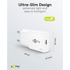 Laddare och kablar - Snabbladdande kompakt GaN strömadapter med USB-C PD 30W svart/vit