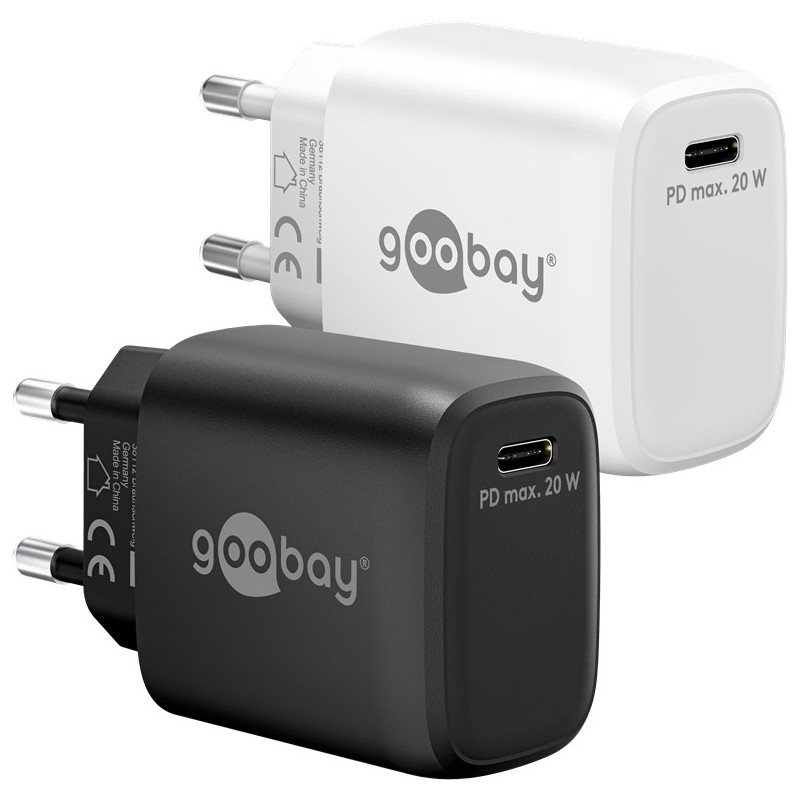Snabbladdande kompakt GaN strömadapter med USB-C PD 20W svart/vit -... Laddare och kablar - Snabbladdande kompakt GaN strömadapter med USB-C PD 20W svart/vit
