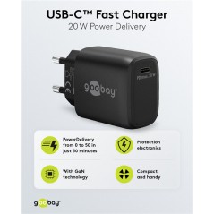 Laddare och kablar - Snabbladdande kompakt GaN strömadapter med USB-C PD 20W svart/vit