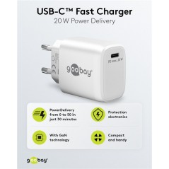 Laddare och kablar - Snabbladdande kompakt GaN strömadapter med USB-C PD 20W svart/vit