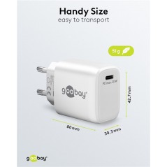 Laddare och kablar - Snabbladdande kompakt GaN strömadapter med USB-C PD 20W svart/vit