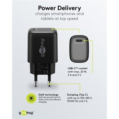 Laddare och kablar - Snabbladdande kompakt GaN strömadapter med USB-C PD 20W svart/vit