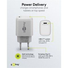 Laddare och kablar - Snabbladdande kompakt GaN strömadapter med USB-C PD 20W svart/vit