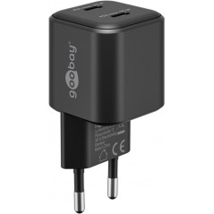 Snabbladdande kompakt GaN strömadapter med 2x USB-C PD 35W svart/vit