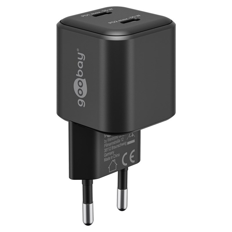 Laddare och kablar - Snabbladdande kompakt GaN strömadapter med 2x USB-C PD 35W svart/vit