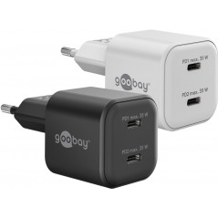Snabbladdande kompakt GaN strömadapter med 2x USB-C PD 35W svart/vi...