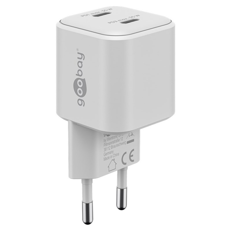 Laddare och kablar - Snabbladdande kompakt GaN strömadapter med 2x USB-C PD 35W svart/vit