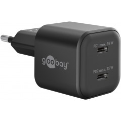 Laddare och kablar - Snabbladdande kompakt GaN strömadapter med 2x USB-C PD 35W svart/vit