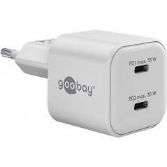 Laddare och kablar - Snabbladdande kompakt GaN strömadapter med 2x USB-C PD 35W svart/vit